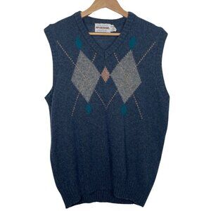 Vintage Argyle McGregor Academic Wool Blend Blue Sweater Vest Size: XL